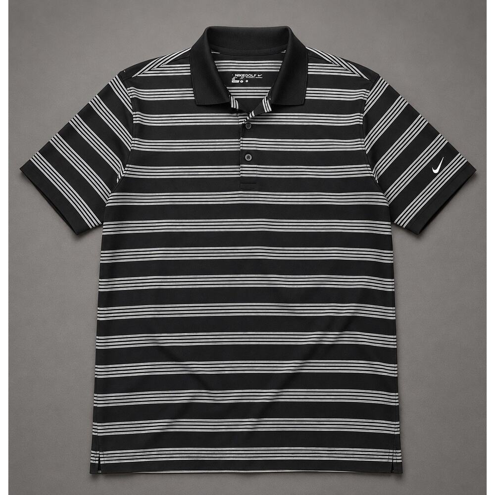 Nike Men’s Victory Golf Polo Size Large White Black Gray Striped Dri-fit Shirt